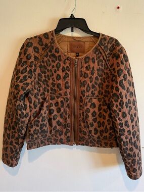 Blank NYC Leopard-Print Brown Bomber Jacket Cheetah Print Maximalist Funky Large